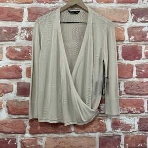Simply Vera Wang 4 Way Sweater Women's Medium Tan Eyelet Knit Long Sleeves